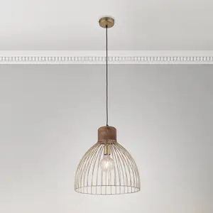 JUST LIGHT. Suspension Alami bois de manguier laiton mat à 3 lampes. pas cher