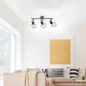 Comparateur de prix : Leuchten Direkt JUST LIGHT. Plafonnier Jaro réglable noir/bois à 3 lampes