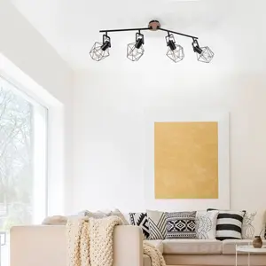 Comparateur de prix : JUST LIGHT. Plafonnier Jaro réglable noir/bois à 4 lampes