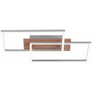 Leuchten Direkt JUST LIGHT. Plafonnier LED Iven, dim, acier/bois, 50,4x42 cm pas cher