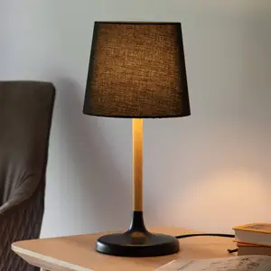 JUST LIGHT. Lampe à poser Nima avec abat-jour en tissu noir pas cher