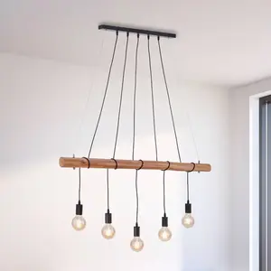 Comparateur de prix : Paul Neuhaus JUST LIGHT. Suspension Damian avec poutre en bois et 5 douilles