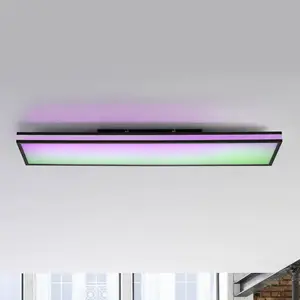 JUST LIGHT. Plafonnier LED Mario, CCT, RVB, 100x25 cm, noir pas cher