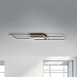 JUST LIGHT. Plafonnier LED Asmin, CCT, noir, 100x17,9cm pas cher