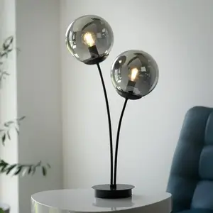 Lampe de table, noir, verre fumé, H 60 cm pas cher
