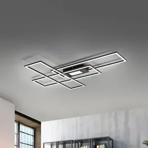 JUST LIGHT. Plafonnier LED Asmin, CCT, noir, 98,9x69,4cm pas cher