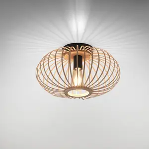 JUST LIGHT. Plafonnier Racoon en bois, fines entretoises, Ø 40cm pas cher
