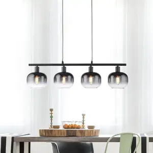 Lampe à suspendre noire, verre fumé, H 120 cm pas cher