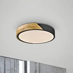 Comparateur de prix : JUST LIGHT. Plafonnier LED Bila, noir, Ø 32 cm, bois