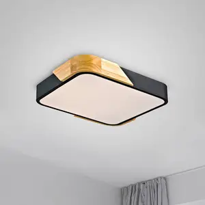 JUST LIGHT. Plafonnier LED Bila, noir, 32x32 cm, bois pas cher