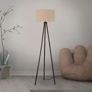 JUST LIGHT. Lampe sur pied Green Duro, textile, tripode, beige pas cher
