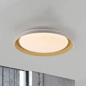 JUST LIGHT. Plafonnier LED Sati, plastique, blanc/laiton pas cher