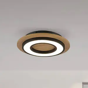 JUST LIGHT. Plafonnier LED Tola, rond, bois, 3 000 K pas cher