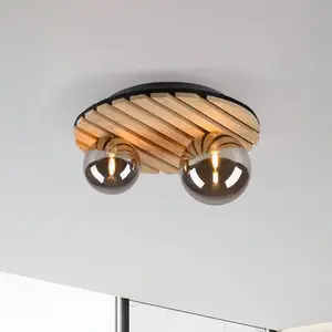 Comparateur de prix : JUST LIGHT. Plafonnier Green Stika, rond, à 2 lampes, bois