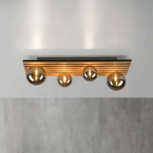 Comparateur de prix : JUST LIGHT. Plafonnier Green Stika, long, 4 lampes, bois