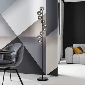 Schöner Wohnen lampe sur pied Dubai, verre fumé, à 9 lampes, G9 pas cher