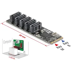 DeLock Contrôleur M.2 2280 clé B+M mâle vers 5 x SATA