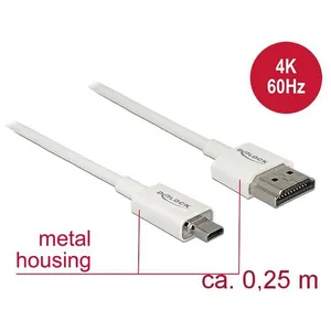 Câble de raccordement Delock hdmi Fiche mâle hdmi-a, Fiche mâle HDMI-Micro-D 0.25 m blanc 85147 4K uhd, contacts dorés Câble hdmi C697091