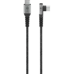 Goobay 64660 Câble textile USB-C vers USB-C avec connecteurs métalliques (gris espace/argent), 90°, 2 m, 2 m, noir-gris - câble de connexion USB élégant et extra-résistant avec USB-C coudé pas cher