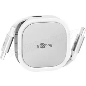 Goobay 77425 Câble USB-C  auto-enroulant, 1 m, blanc,argenté, blanc-argenté - Câble de charge avec 15 W dans un boîtier robuste pas cher