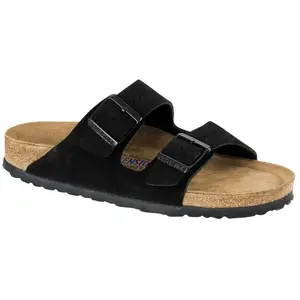 Birkenstock Femme Arizona SFB Cuir Suède Sandales Bout Ouvert, Noir Noir Noir, 40 EU Étroit pas cher