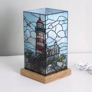 Wagner Life Lampe à poser LED Art Light Phare, socle en bois, acryliqu... pas cher