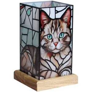 Wagner Life Lampe de table LED Art Light Chat, socle en bois, acryliqu... pas cher