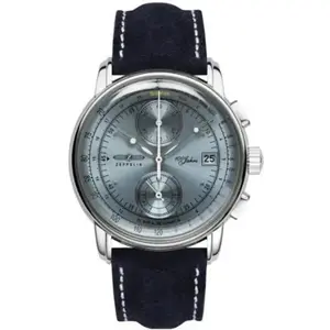 Comparateur de prix : Zeppelin 100 Jahre Montre Homme Acier Chrono Cuir Bleu 8670-4