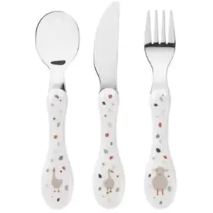 Comparateur de prix : Lot de 3 couverts en inox enfant Lässig Tiny Farmer Mouton/Oie - blanc - TU