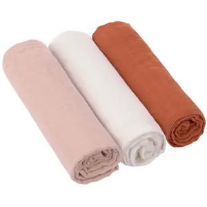 Comparateur de prix : Lässig Lot de 3 langes en mousseline Cozy Home Rose, blanc et rouille (85 x 85 cm)