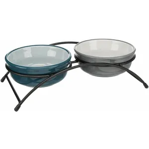 Comparateur de prix : TRIXIE Ensemble mangeoire 2 × 0,25 l/13 cm, Bleu pétrole/Gris, Chien