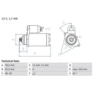 Comparateur de prix : BOSCH Démarreur pour PORSCHE: 911, Carrera GT, Boxster, Cayman (Ref: 0 986 022 470)