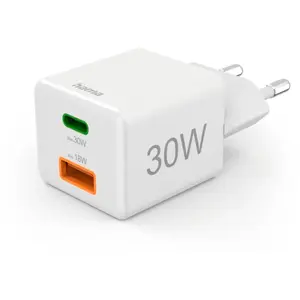 Comparateur de prix : Chargement Hama Rapide, 1 usb-c pd, 1 usb-a qc, Mini chargeur, 30 w, Blanc