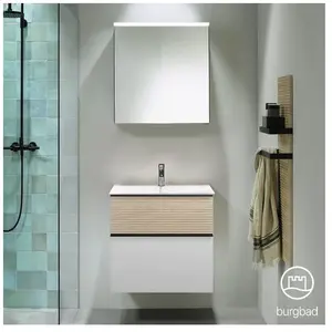 Burgbad Fiumo Vasque avec meuble bas et armoire de toilette, SFXV062LF3956FOT45C0001G