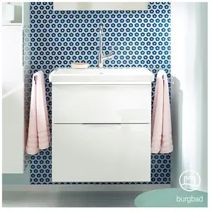 Burgbad Eqio Vasque en céramique avec meuble bas, 2 tiroirs, SEZA063F2009C0001G0146,