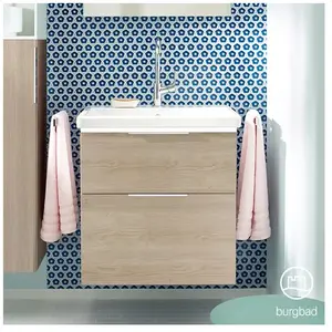Burgbad Eqio Vasque en céramique avec meuble bas, 2 tiroirs, SEZA063F3...