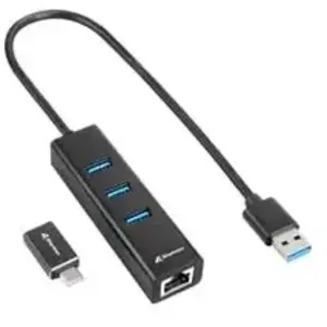 Sharkoon 3 Ports USB 3.2 GEN 1 Hub en Aluminium, Adaptateur Ethernet RJ45