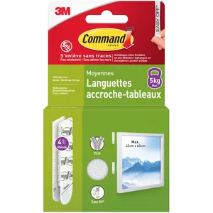 Comparateur de prix : Languettes d'accrochage de tableaux - blanc - 4 x 2 moyennes 3M Command