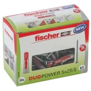 Comparateur de prix : FISCHER - Cheville tous matériaux DuoPower 5x25 mm avec vis - Boîte de 50