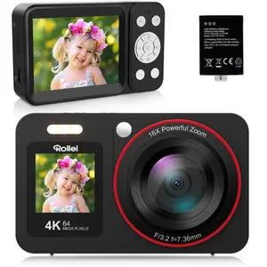Appareil Photo Numérique Compact Rollei, Compactline 64 Dual Screen Appareil Photo 64MP 4K avec Double Écran Caméra Digitale avec Zoom 18X pour Enfants Débutants Noir, Ap...