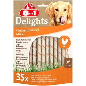 Comparateur de prix : 8in1 Delights Bâtonnets torsadés poulet pour petit chien - 35 bâtonnets