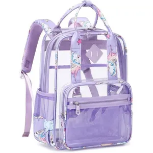 LARGEIGHT Sac dos transparent violet pour enfants Cartable transparent... pas cher
