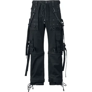 Gothicana by EMP Homme Pantalon Cargo Noir avec Rivets et chaînes W32L34
