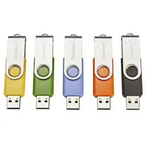 Intenso Basic Line Lot de 5 clés USB 2.0 64 Go avec étiquettes pratiques, jaune, vert, noir, bleu + orange, avec anse en métal argenté pas cher