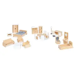 Comparateur de prix : Meubles pour maison de poupée, 20 pièces - naturel/blanc - Pinolino