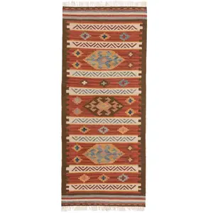 benuta Kelim tissé à la main multicouleur/rouge 80x200 pas cher