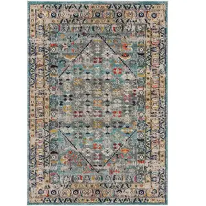 Benuta Tapis Vintage CASA Bleu 140 x 200 cm Tapis pour Salon, Chambre à Coucher et Couloir Facile d'entretien Compatible avec Chauffage au Sol pas cher