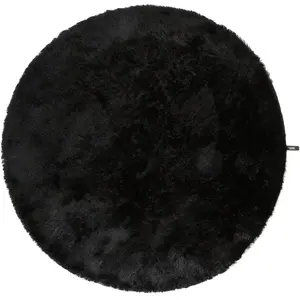 benuta Tapis Shaggy à Poils Longs Whisper Noir Ø 80 Cm Rond - Tapis Descente de Lit pas cher