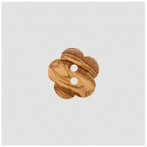 Bouton en forme de fleur   Bois d olivier naturel   2 trous   15 mm   ...