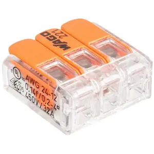 Comparateur de prix : 50 mini connecteur WAGO 3 entrées pour fil souple ou rigide 221-413